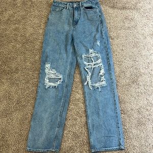 Simple Society high raise destressed bootcut jeans light wash size 5
